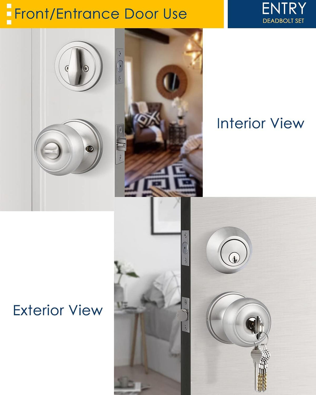 4 Pack Satin Nickel Entry Door Knob and Single Cylinder Deadbolt Combo Pack H28330