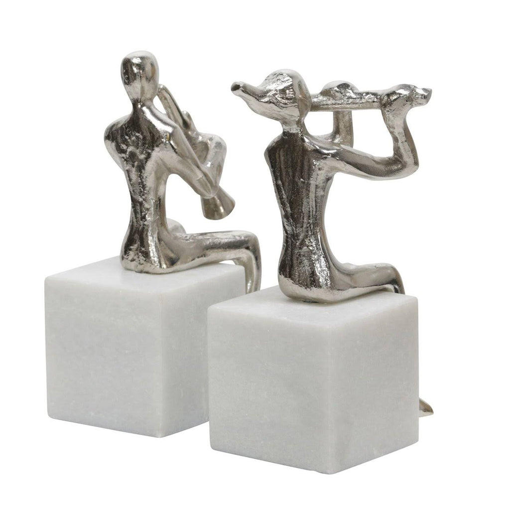 Metal Musicians on Marble Base Silver - Set of 2 F711