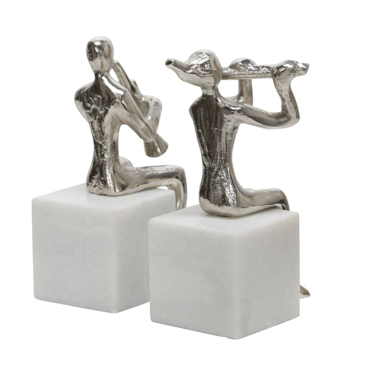 Metal Musicians on Marble Base Silver - Set of 2 F711