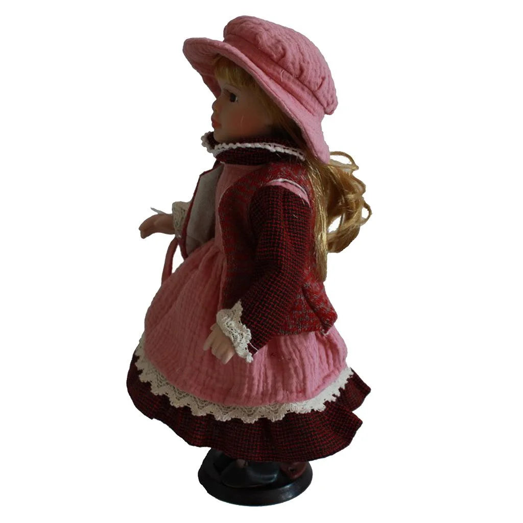 Pink Dress Porcelain Doll with Display Stand O1033