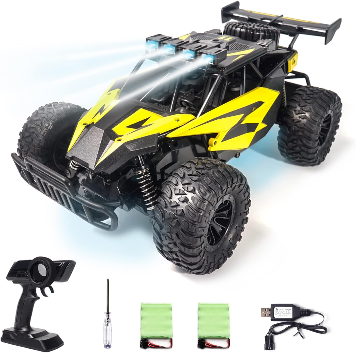 2WD 1:14 Scale Remote Control Car, LED Roof Headlight & Chassis Light, 35km/h, Red, Pack of 2 X768