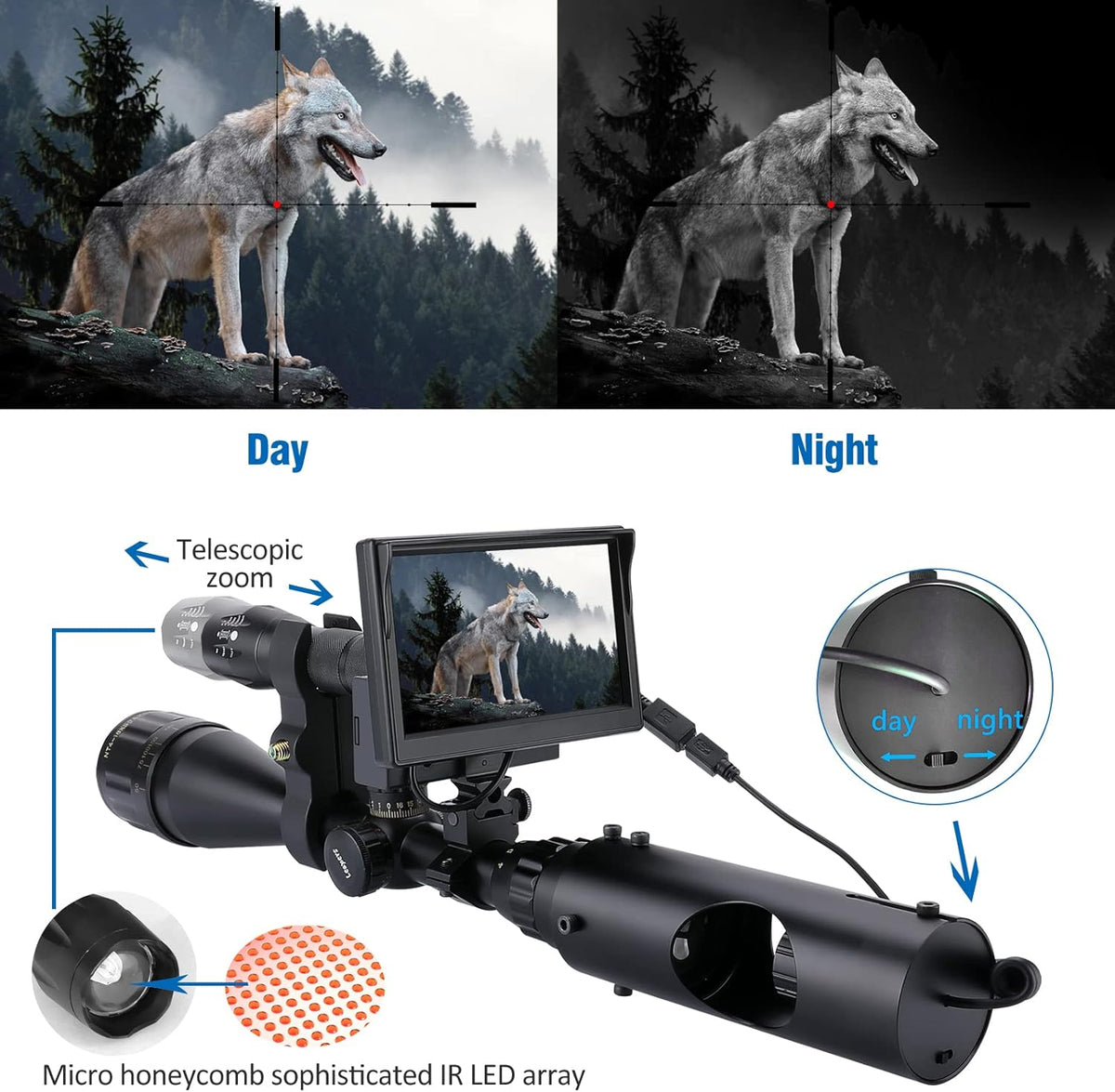 Digital Night Vision Scope with IR Flashlight and 5'' Screen R441039