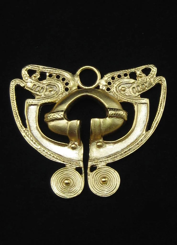 24k Gold Plated Pre-Columbian Tairona Butterfly Crescents Necklace P63869
