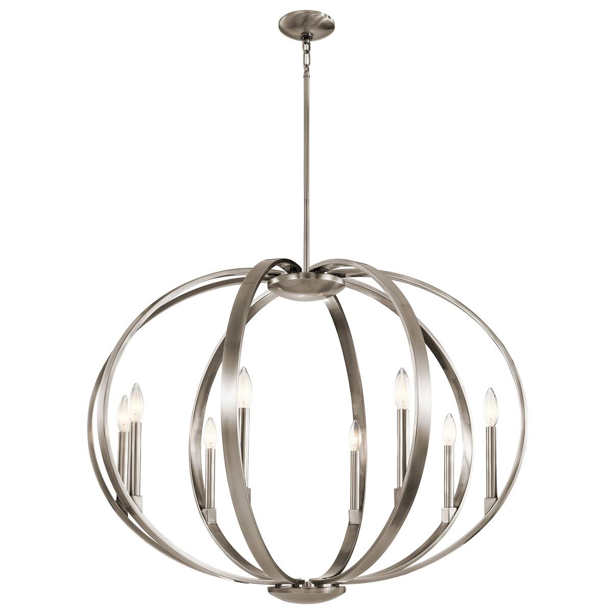 8 Light Candelabra Chandelier, Pewter Finish, Steel, 36 inch M506