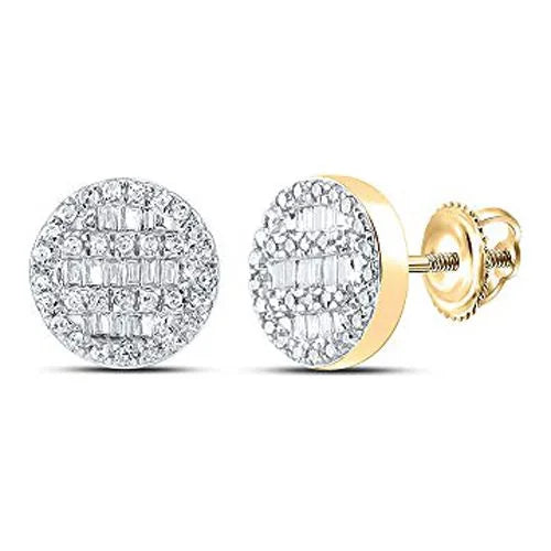 10kt Yellow Gold Baguette Diamond Circle Cluster Earrings 1/3 Cttw N36857