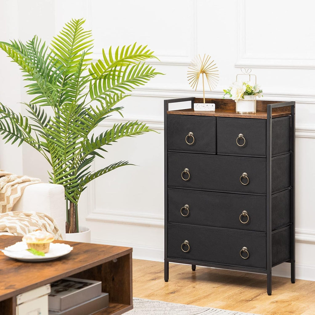 5 Drawer Dresser with Steel Frame and Wood Top D766