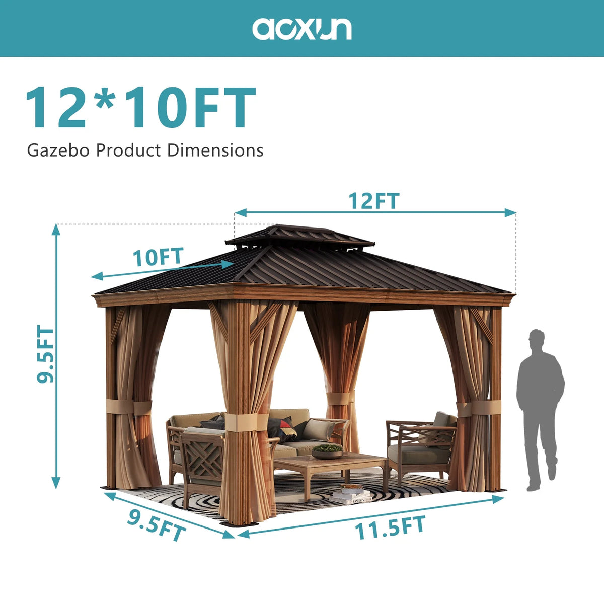 10x12FT Aluminum Frame Hardtop Gazebo with Netting and Curtains U510