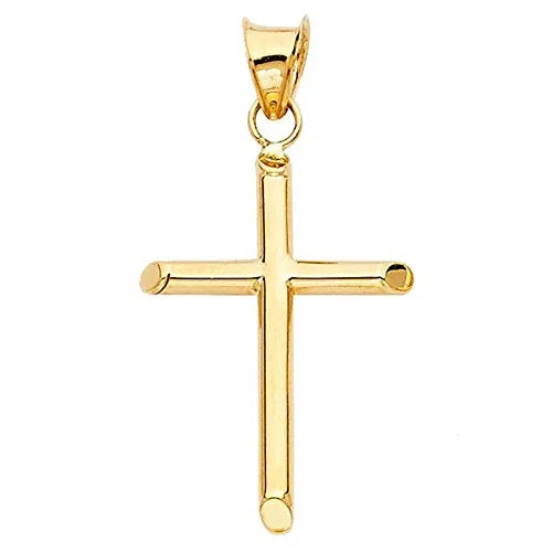 Solid 14K Gold Box Chain Cross Pendant Necklace Y236