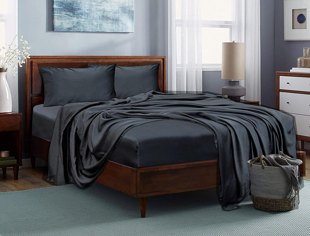 Split King Charcoal Gray 5PC Tencel Lyocell Bed Sheets Set E99869