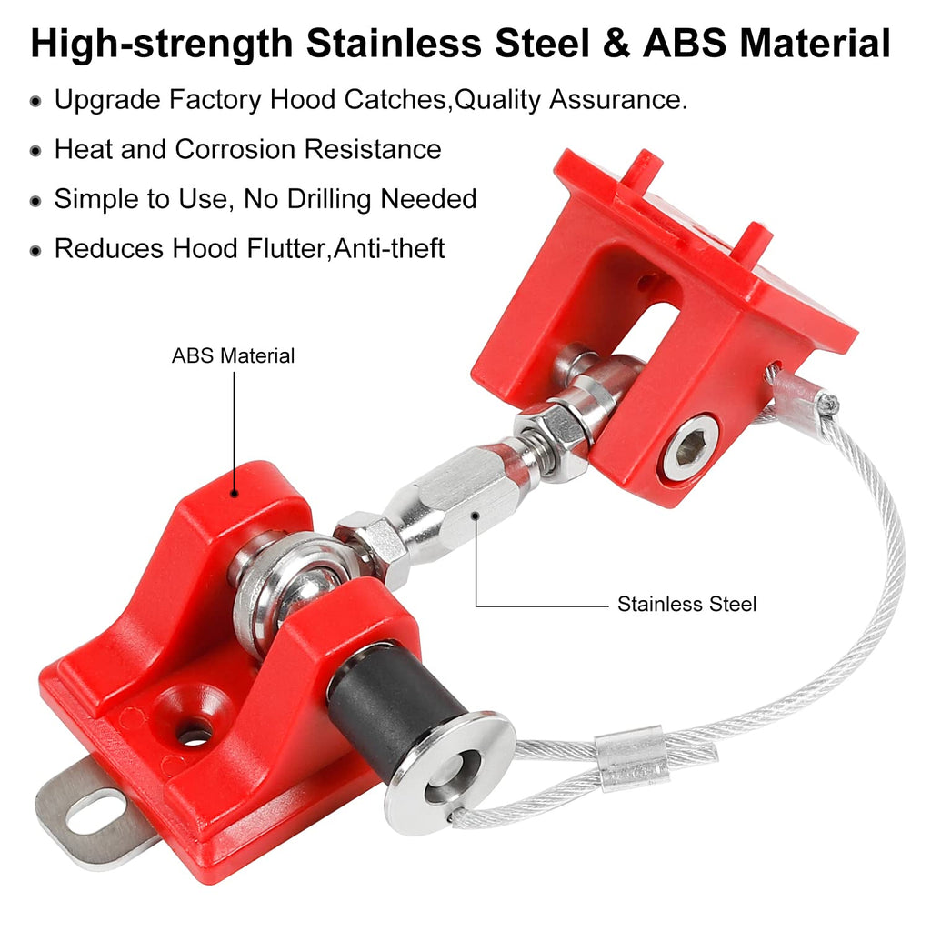 Red Aluminum Alloy Hood Latch Kit for Jeep Wrangle TJ, Pack of 2 X927536