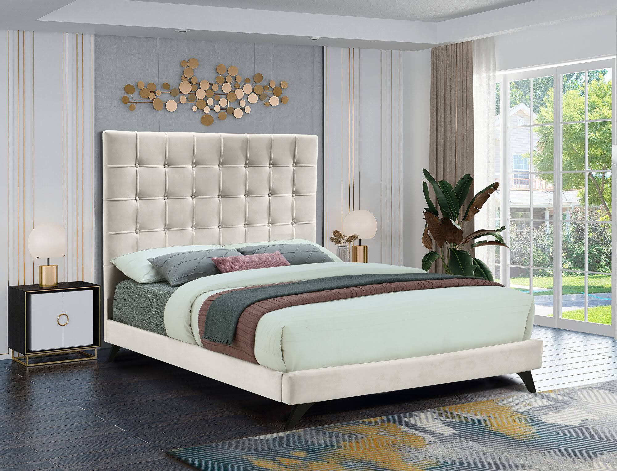 Cream Velvet Full Bed W604360