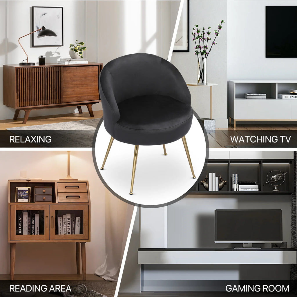 Black Velvet Accent Chair with Golden Metal Legs M865055
