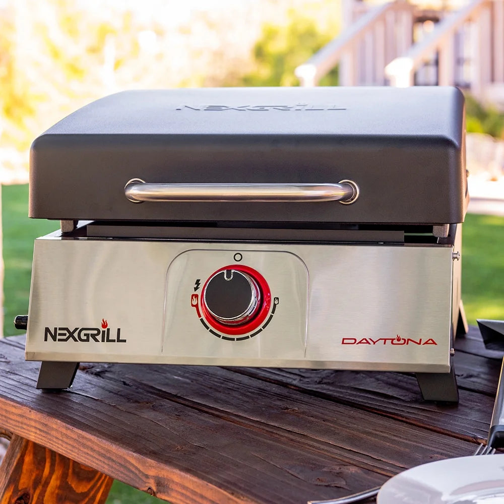 1-Burner Propane Gas Tabletop Grill with Hot Rolled Steel Griddle Top B335038