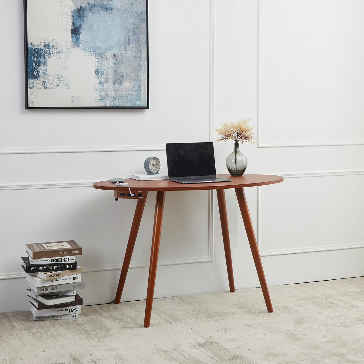 Oval Desk with USB-C Charging Station, 45.5", Walnut P898547
