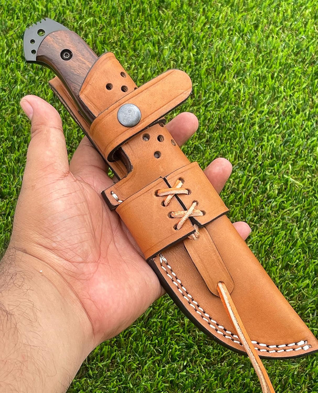 1095 Carbon Steel Bushcraft Knife with Wood Handle and Sheath H52630