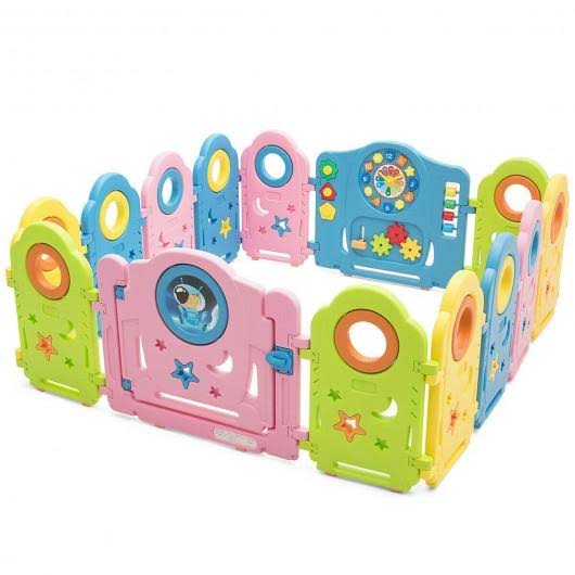14 Panel Kids Activity Center Baby Playpen with Gate M5260