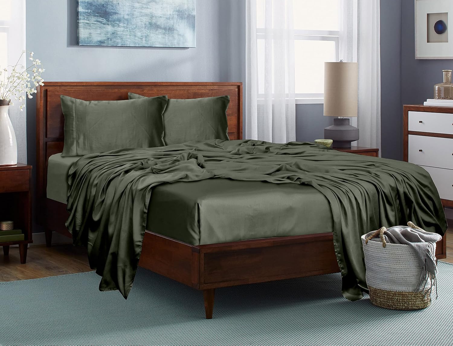 Split King Charcoal Gray 5PC Tencel Lyocell Bed Sheets Set E99869