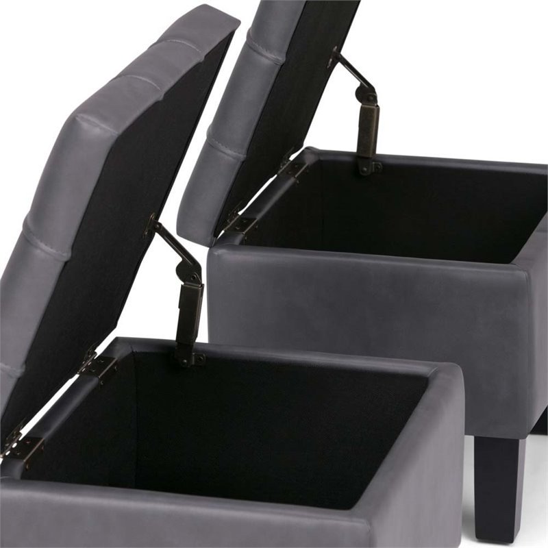 Stone Grey Faux Leather 3 Pc Storage Ottoman J585826
