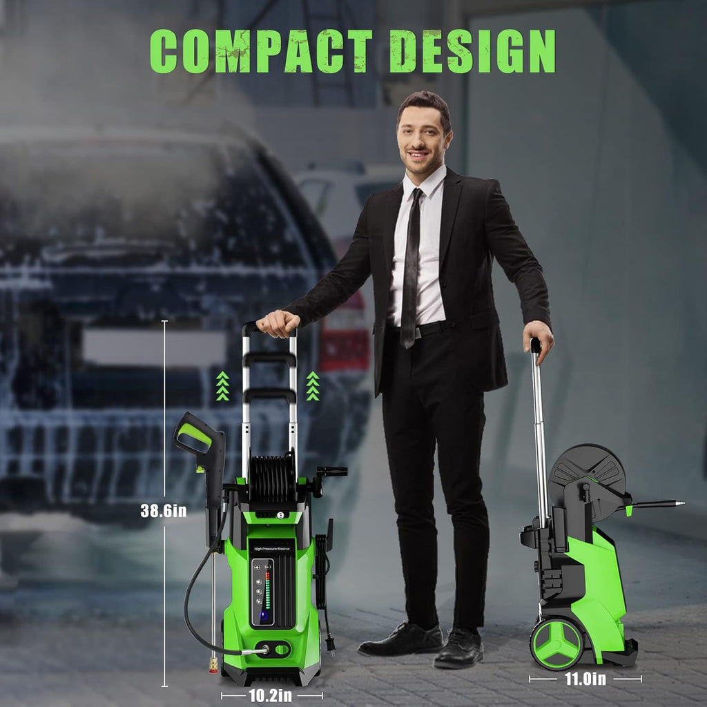 Electric Pressure Washer 3000 PSI 2.2 GPM with 4 Interchangeable Nozzles and Foam Cannon Hose Reel Q604813