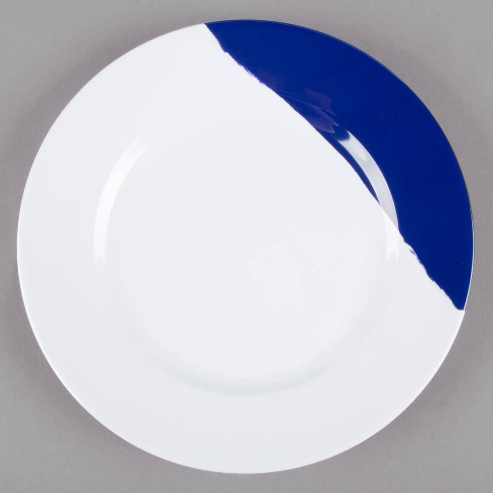 White Navy Blue Wide Rim Round Melamine Plate - 24/Case M83317
