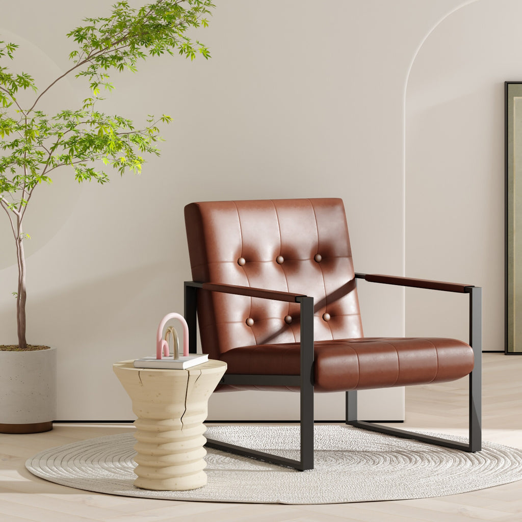 Black Faux Leather Accent Chair with Steel Frame F391861
