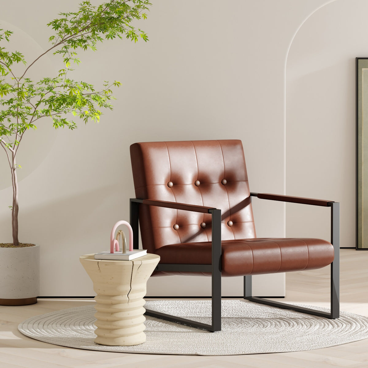 Black Faux Leather Accent Chair with Steel Frame F391861