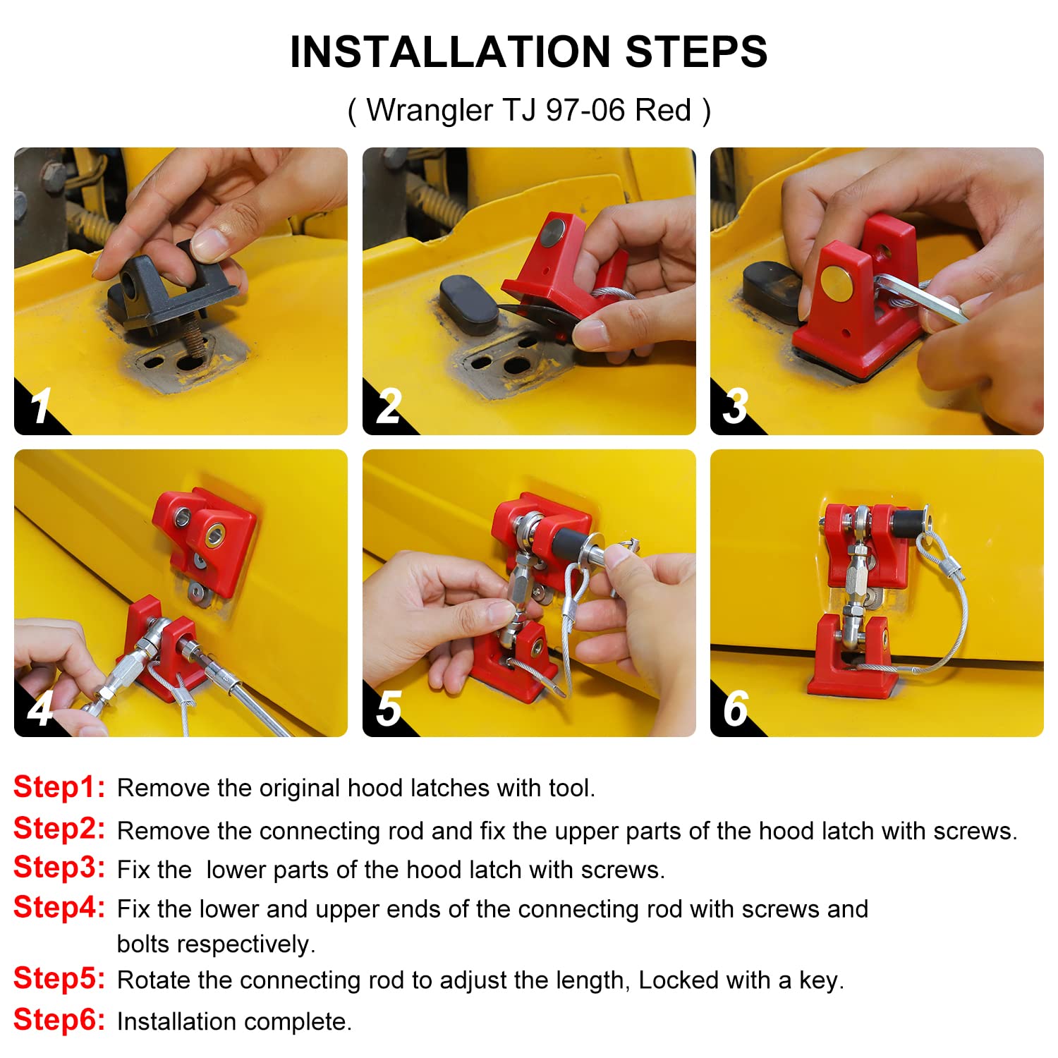 Red Aluminum Alloy Hood Latch Kit for Jeep Wrangle TJ, Pack of 2 X927536