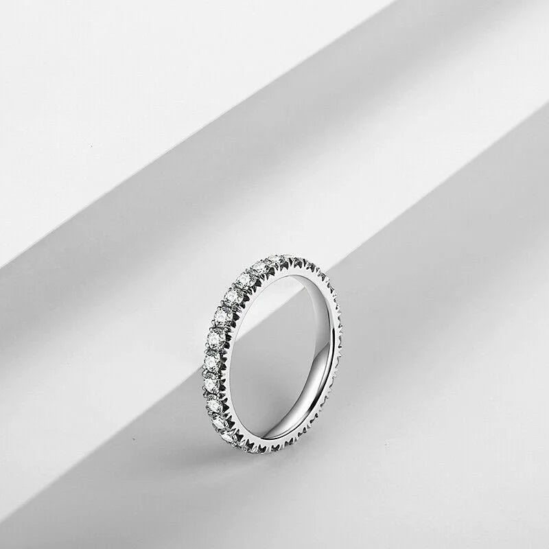 18K White Gold Plated Moissanite Half Eternity Pave Wedding Ring R74261