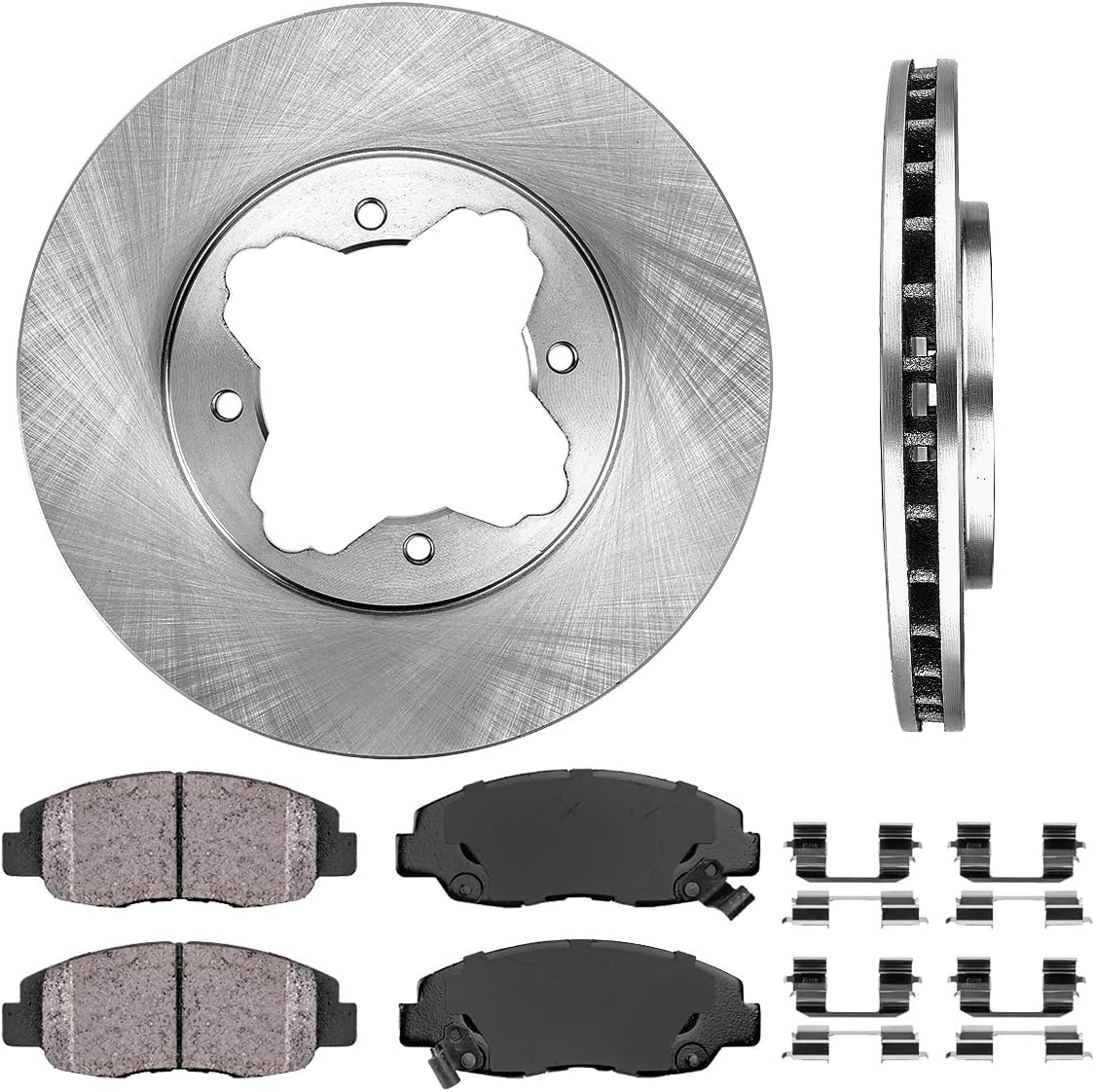 Premium OE 4 Lug Brake Disc Rotors + Ceramic Brake Pads + Clips H733541