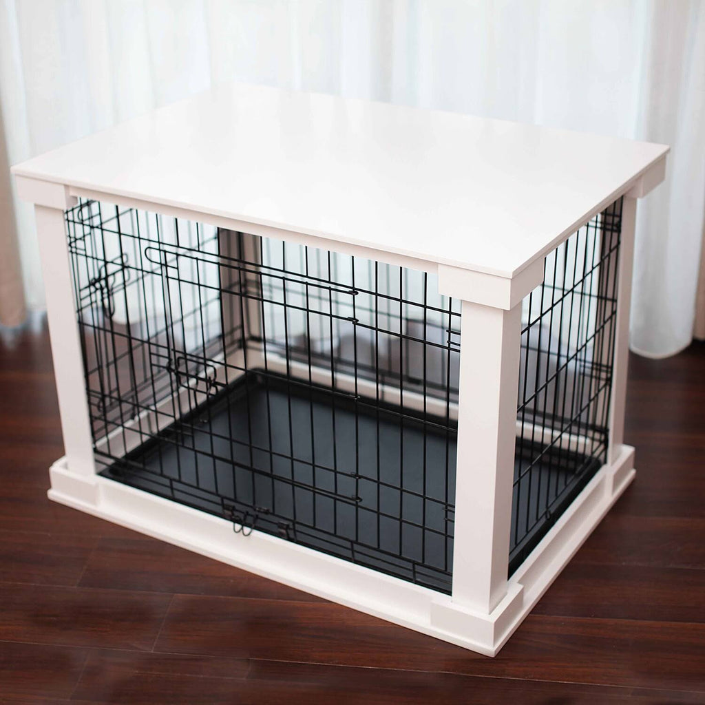 White Wooden Pet Kennel with Crate Cover Small J942626