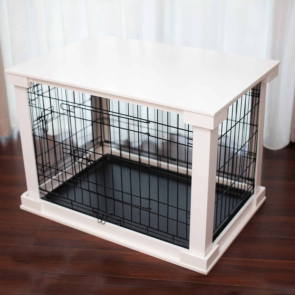 White Wooden Pet Kennel with Crate Cover Small J942626