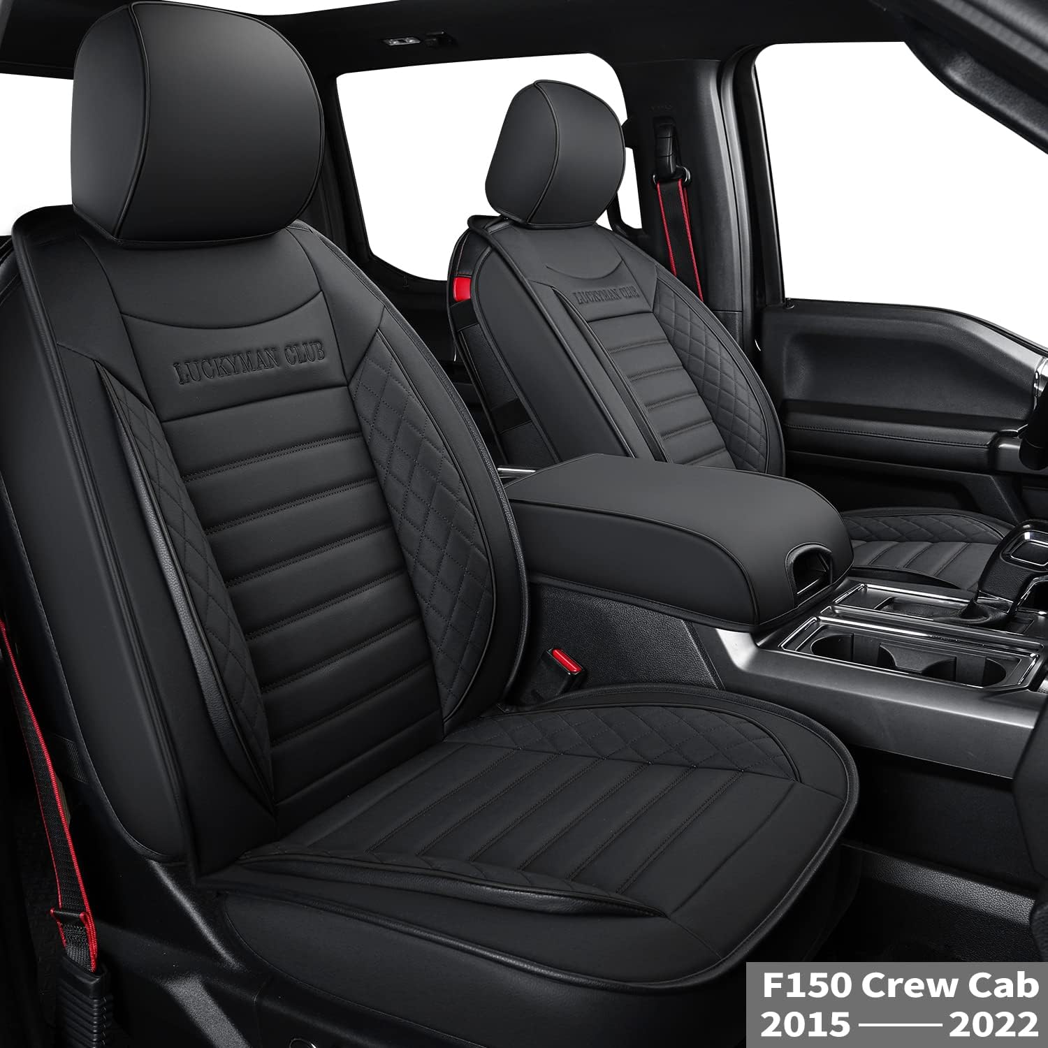 F150 Crew Cab Seat Covers with Faux Leather (Black & Red) V55737