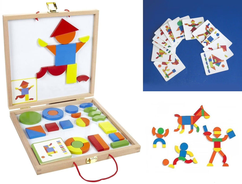 Magnetic Wooden Pattern Blocks Set with Carrying Case Q104