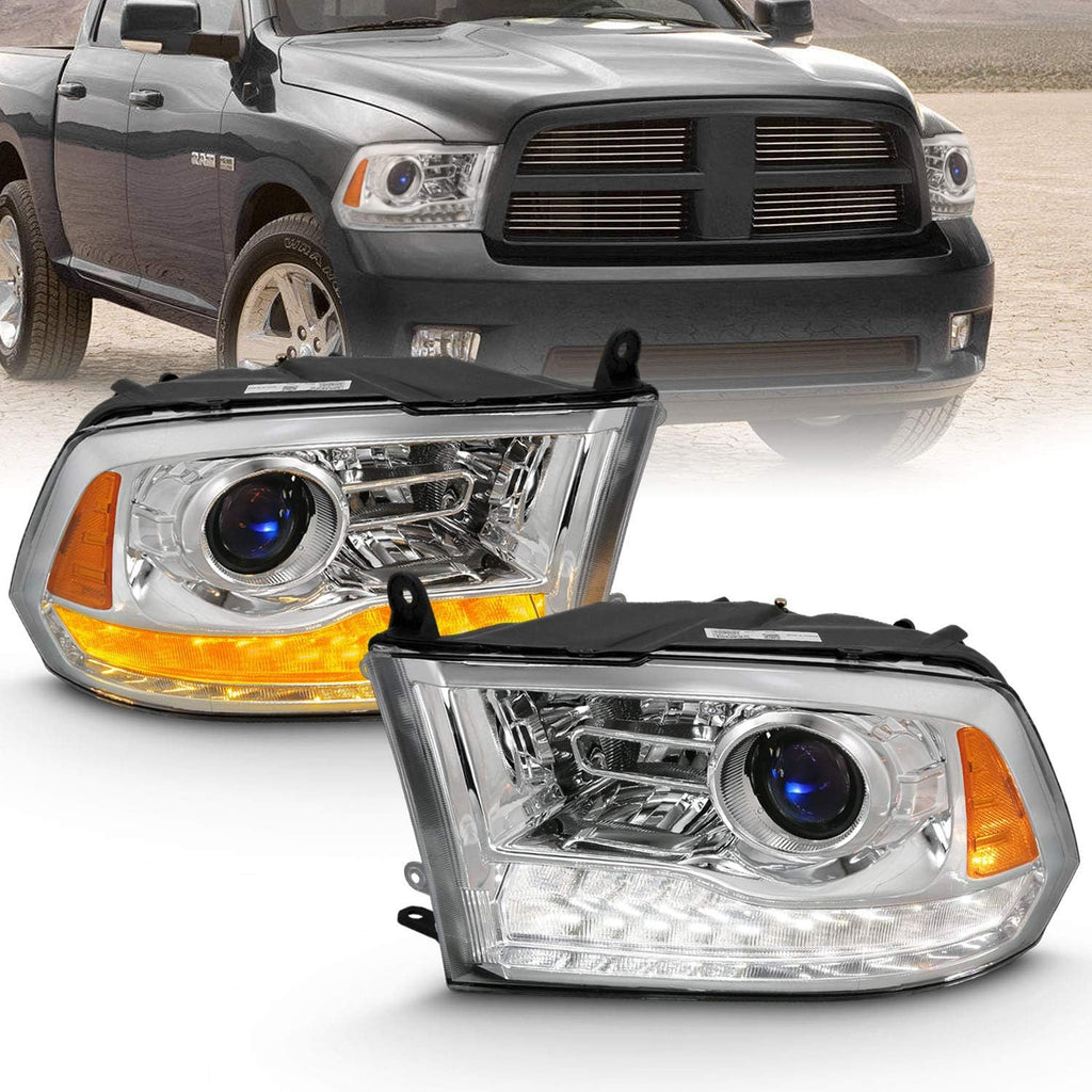 Projector Headlights for Dodge Ram 1500 2500 3500 with LED Tube Switchback White & Amber H507