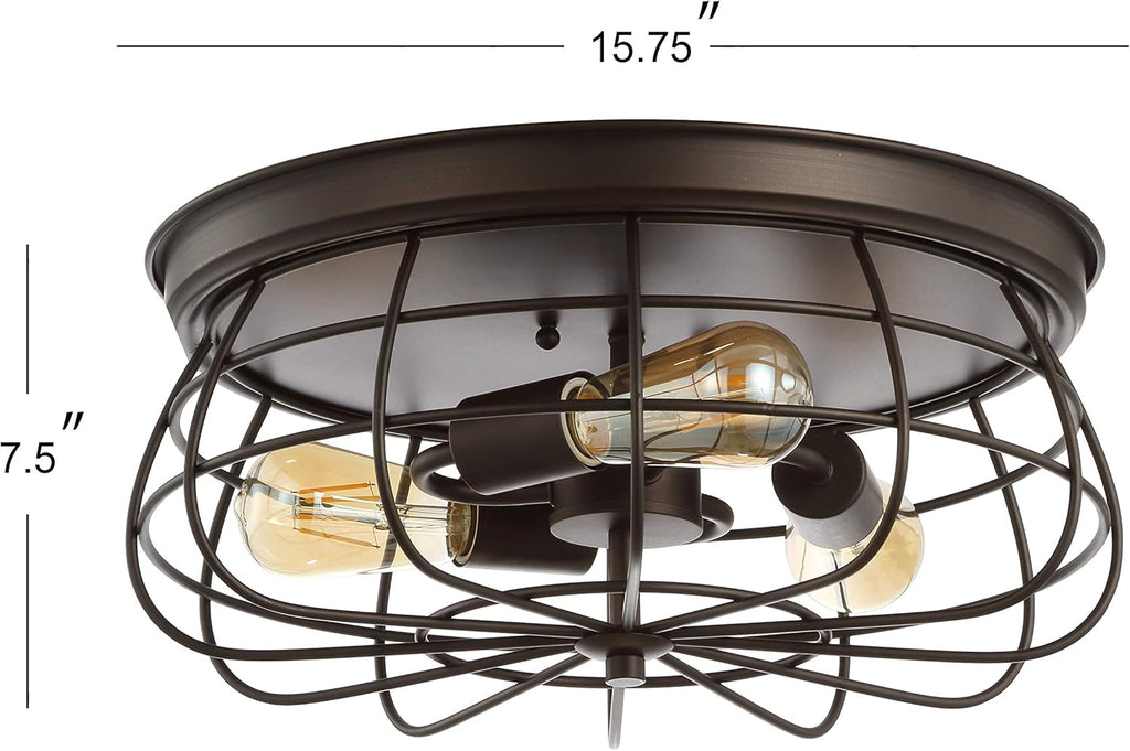 Bronze 3-Light Farmhouse Metal Cage Flush Mount K598747