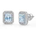 18K White Gold Blue Simulated Diamond Earrings Screw Back O696