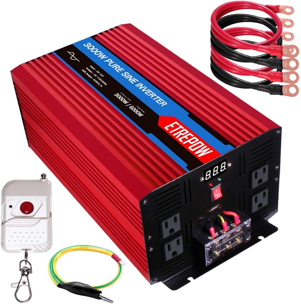 3000 Watt Pure Sine Wave Power Inverter 12V DC to 110V AC M15322