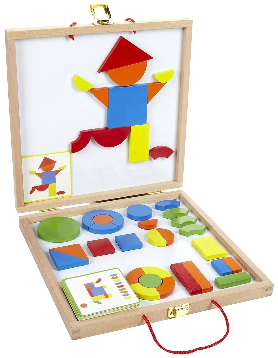 Magnetic Wooden Pattern Blocks Set with Carrying Case Q104