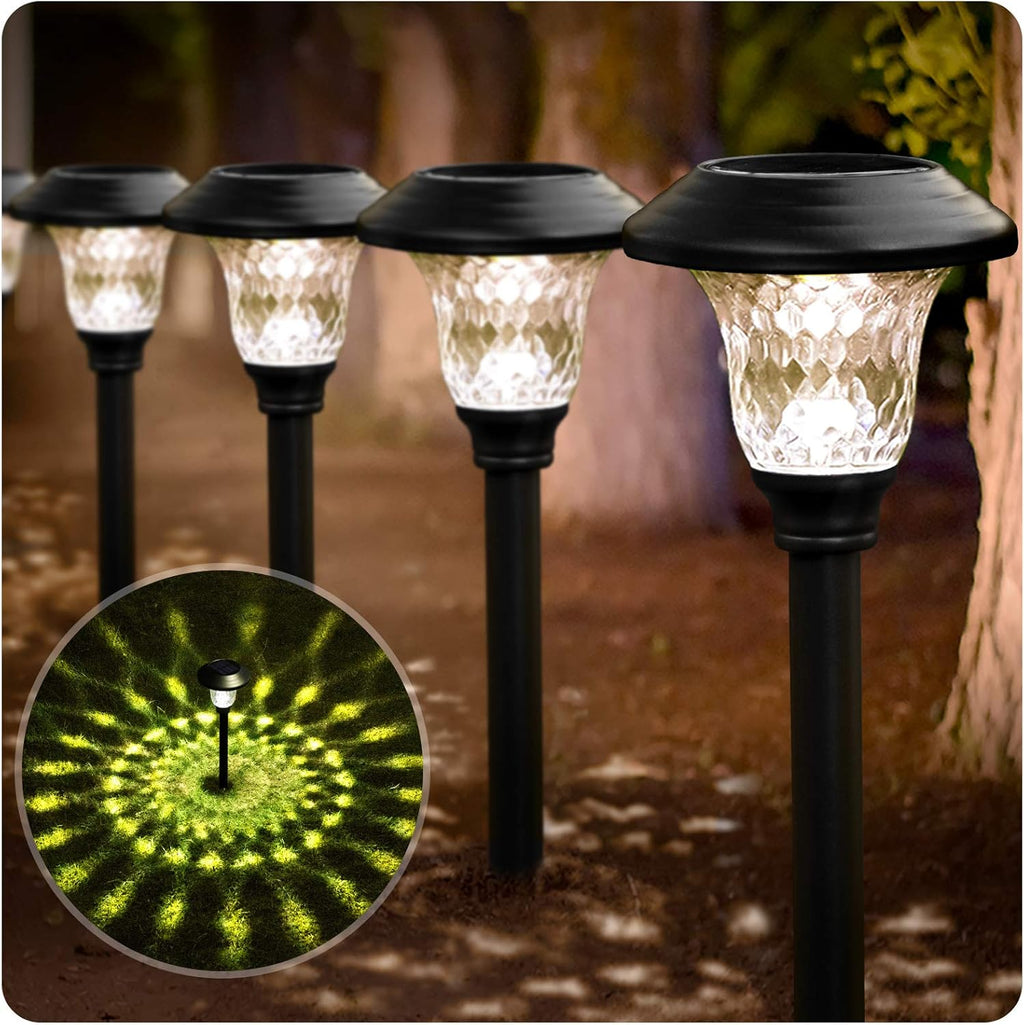 8 Pack Solar Pathway Lights Outdoor Garden Stake Glass Stainless Steel IP65 Waterproof Black A77240