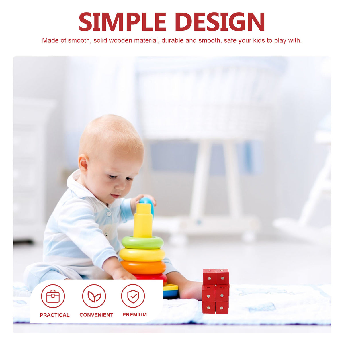 10 Pcs Wooden Magnetic Cube Building Blocks F71328