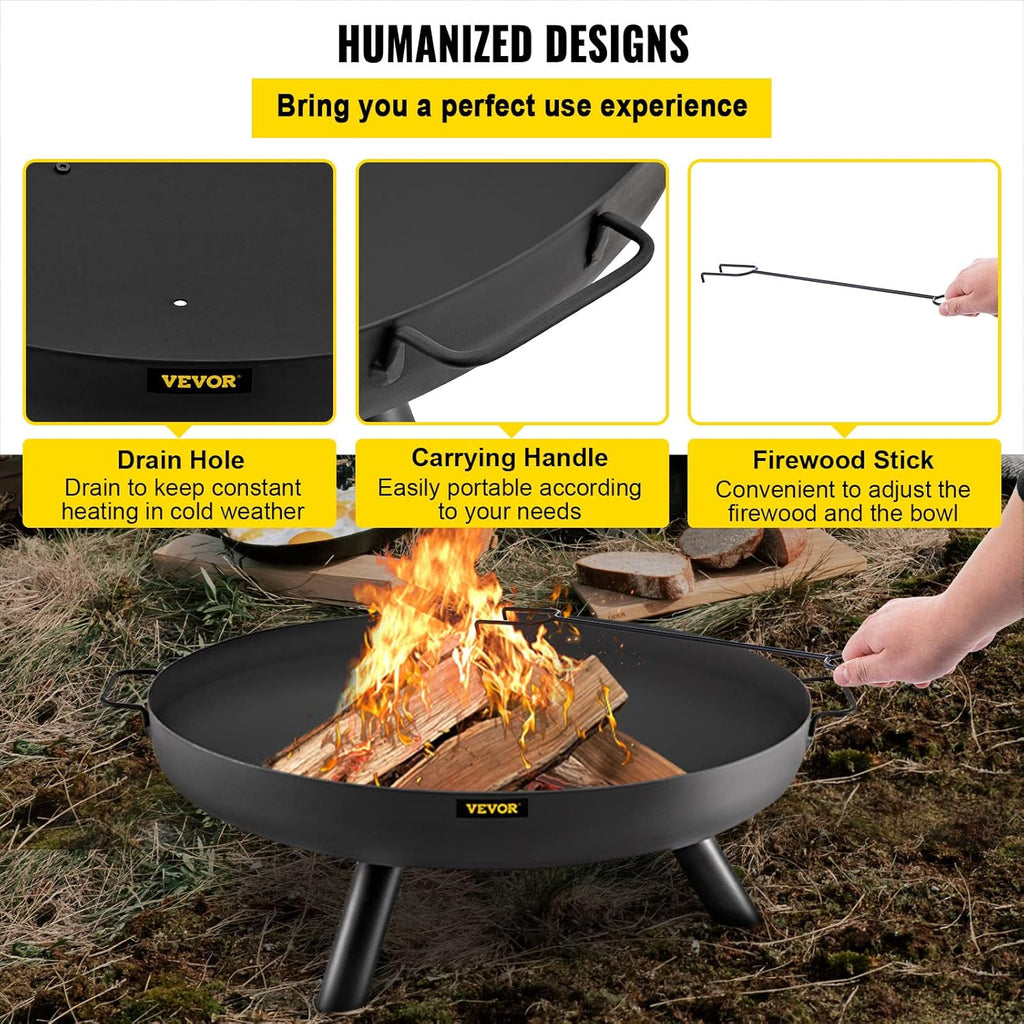 28-Inch Round Carbon Steel Fire Pit Bowl with Drain Hole and Handles W854