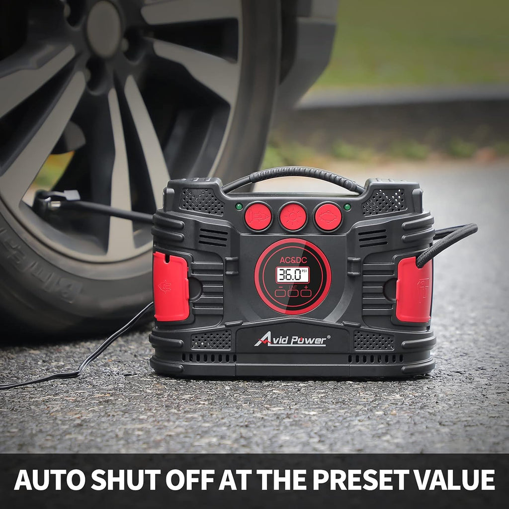 AC/DC Tire Inflator Portable Air Compressor with Dual Motors S79354