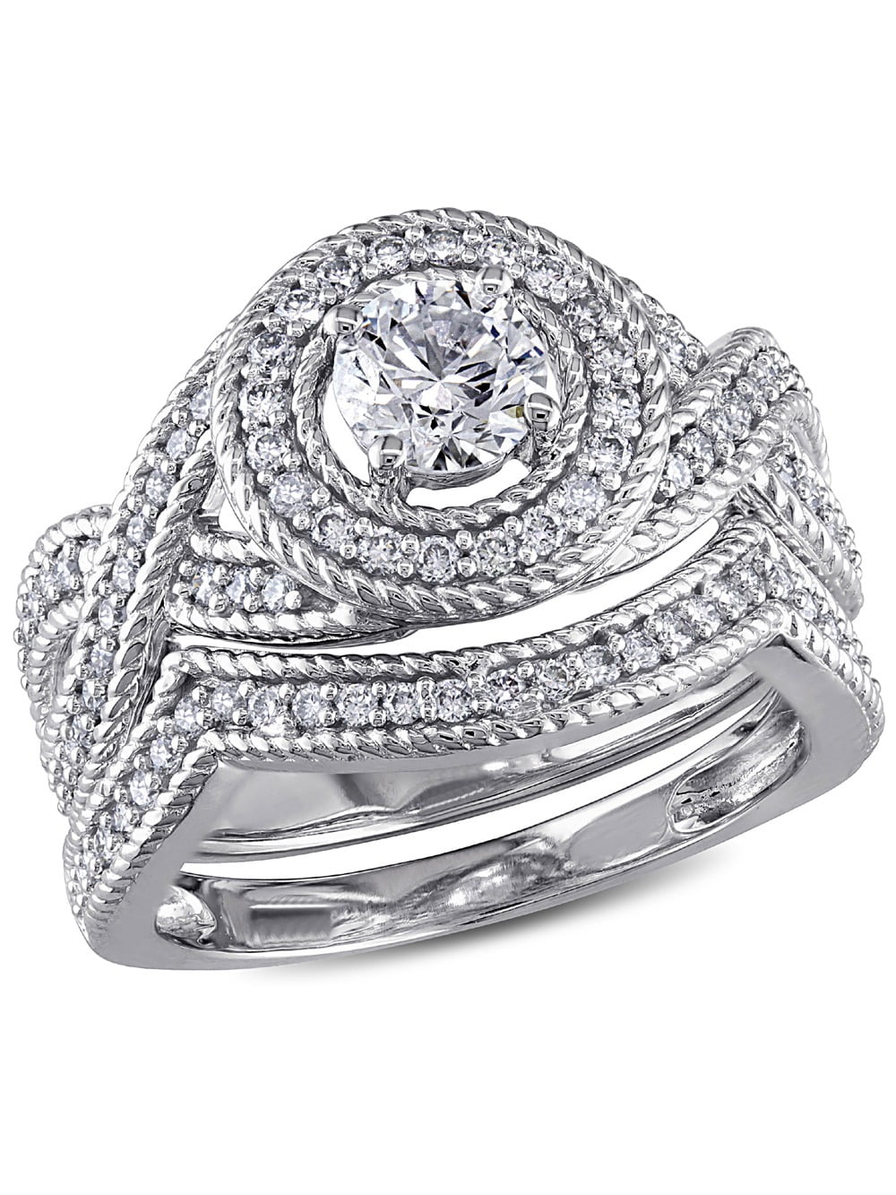 14K White Gold Diamond Engagement Ring & Wedding Band Set K795