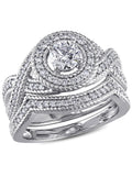 14K White Gold Diamond Engagement Ring & Wedding Band Set K795