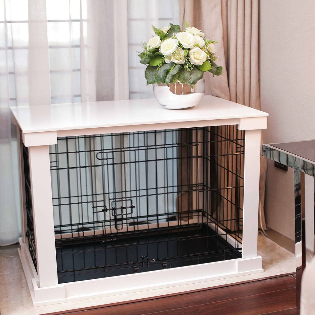 White Wooden Pet Kennel with Crate Cover Small J942626