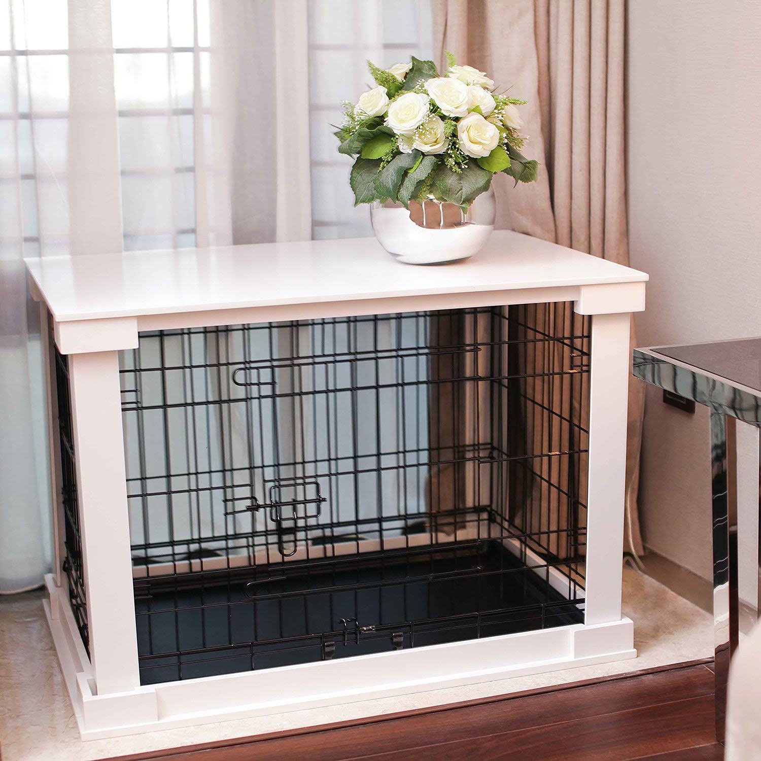 White Wooden Pet Kennel with Crate Cover Small J942626
