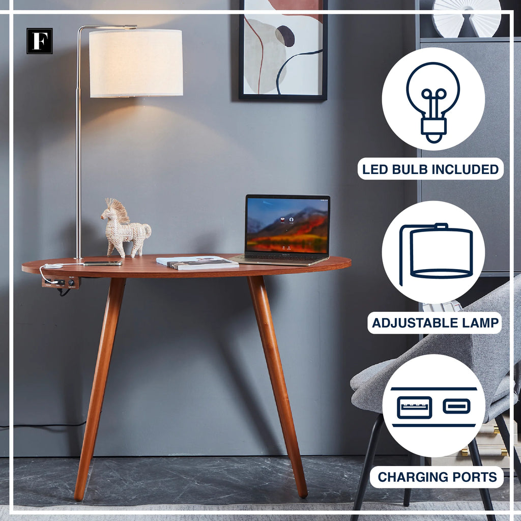 Oval Desk with USB-C Charging Station, 45.5", Walnut P898547