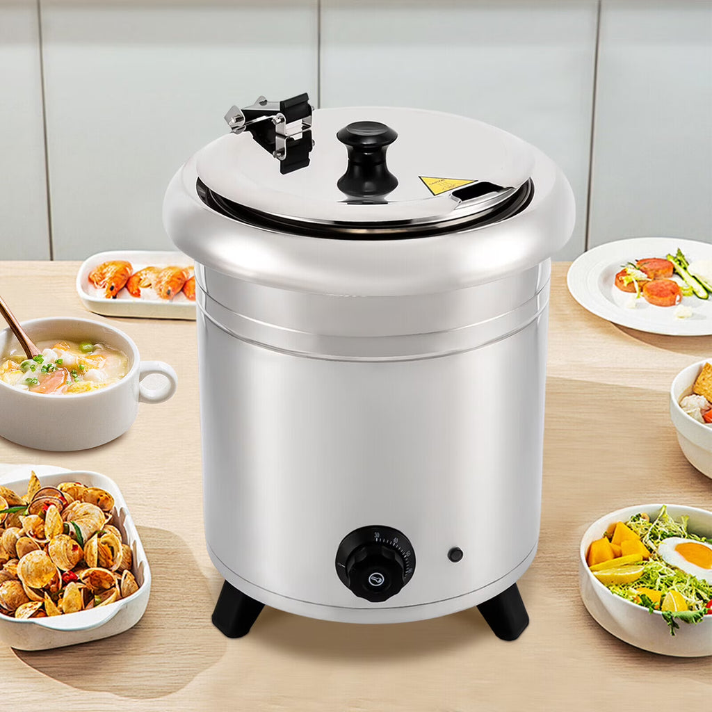 10L 400W Commercial Electric Soup Warmer Pot Stainless Steel Countertop Food Kettle with Lid N474091