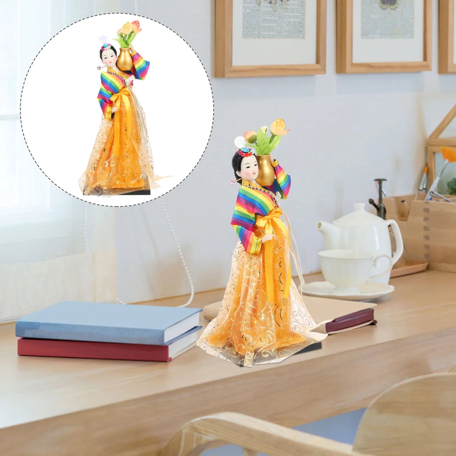 Doll Hanbok Korean Geisha Figure Figurine Traditional Asian Collectible Kimono Antique Dress V55387
