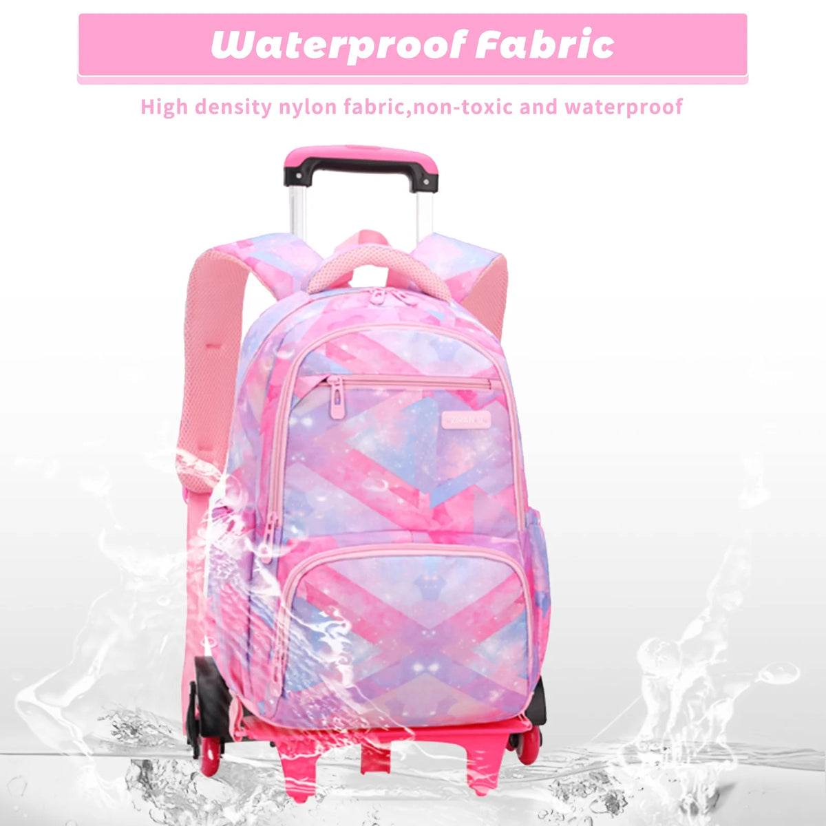 Pink Rolling Wheeled School Backpack O108932
